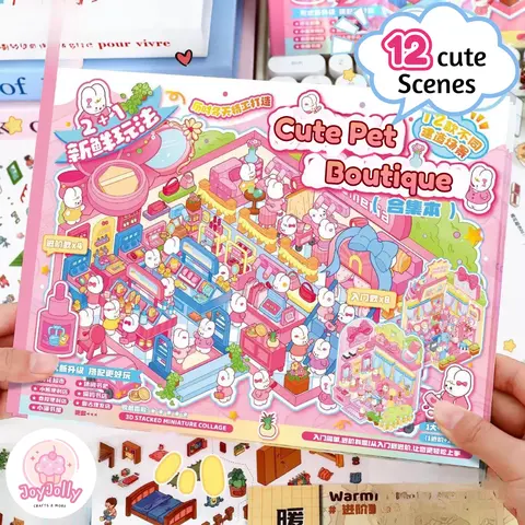 Kawaii Miniature DIY Crafts Stickers Collection Book - Sakura Convenience Store Scrapbooking Decor, Animal Character Decorative Cute Stickers, Unique DIY Gifts for Craft Paper Project Enthusiasts