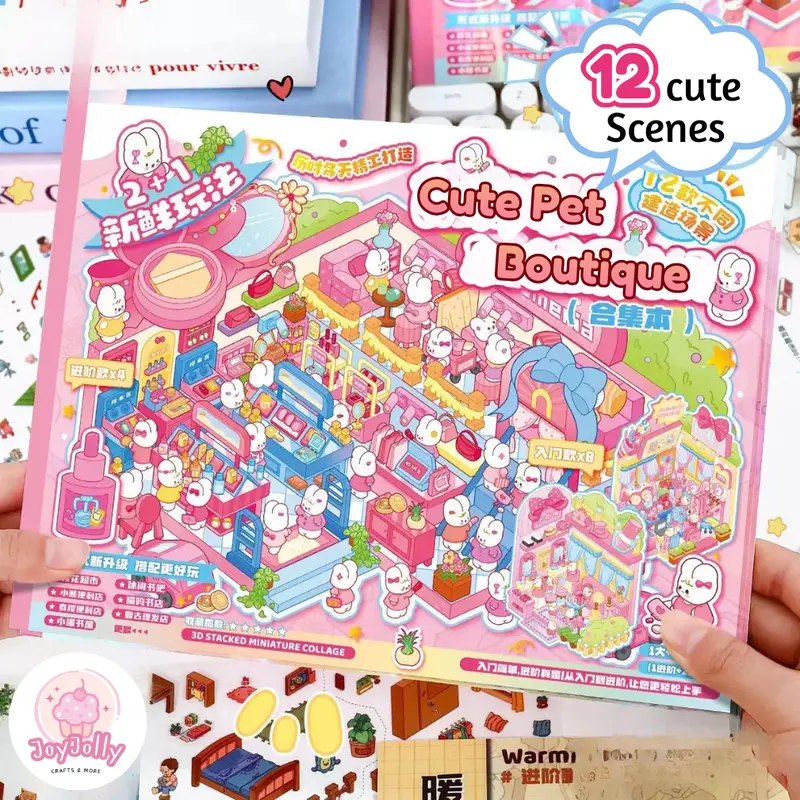 Kawaii Miniature DIY Crafts Stickers Collection Book - Sakura Convenience Store Scrapbooking Decor, Animal Character Decorative Cute Stickers, Unique DIY Gifts for Craft Paper Project Enthusiasts