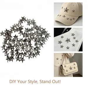 100pcs 10mm/0.39in Star Rivets Silver Metal Leather Craft DIY Studs Spikes Spots Nailhead Rock Punk Garment Sewing Decoration Clothing Accessories Eid Al-Adha Mubarak