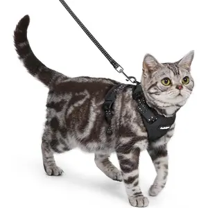 rabbitgoo Cat Harness and Leash, Escape Proof Vest with 3 Adjustable Buckles, Soft Comfortable Kitten Harness, Easy to Wear, Reflective for Safe Outdoor Walking, Small, Black
