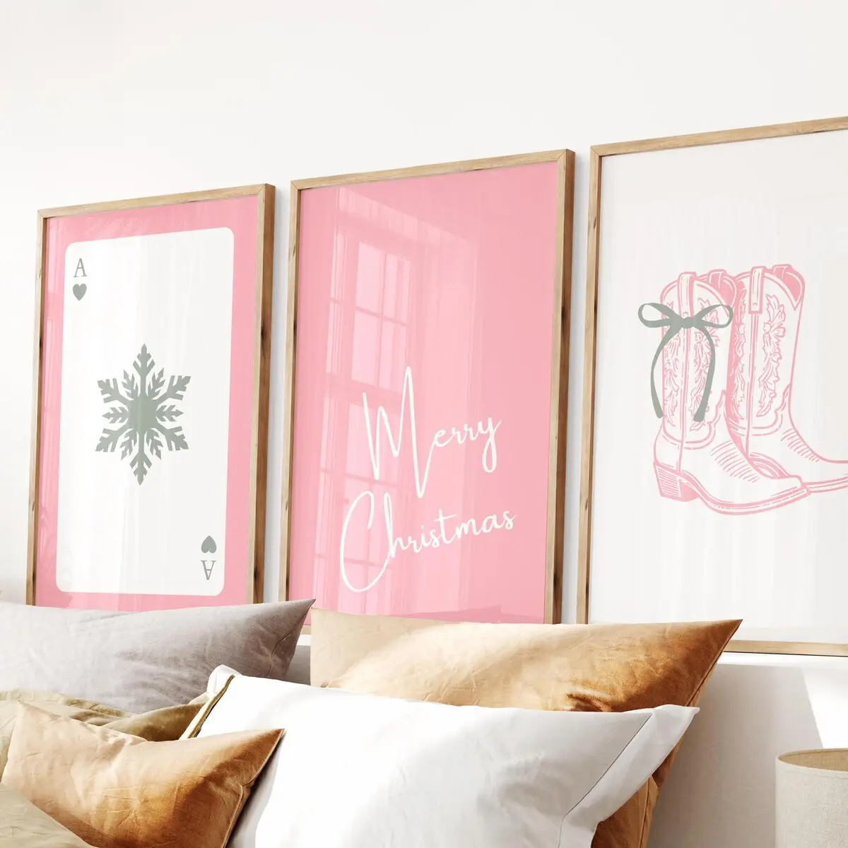 Set of 3 Pastel Christmas Wall Art Prints – Girly Pink Xmas Posters, Trendy Holiday Decor, Cute Aesthetic Christmas Artwork, Room Decor, Unframed