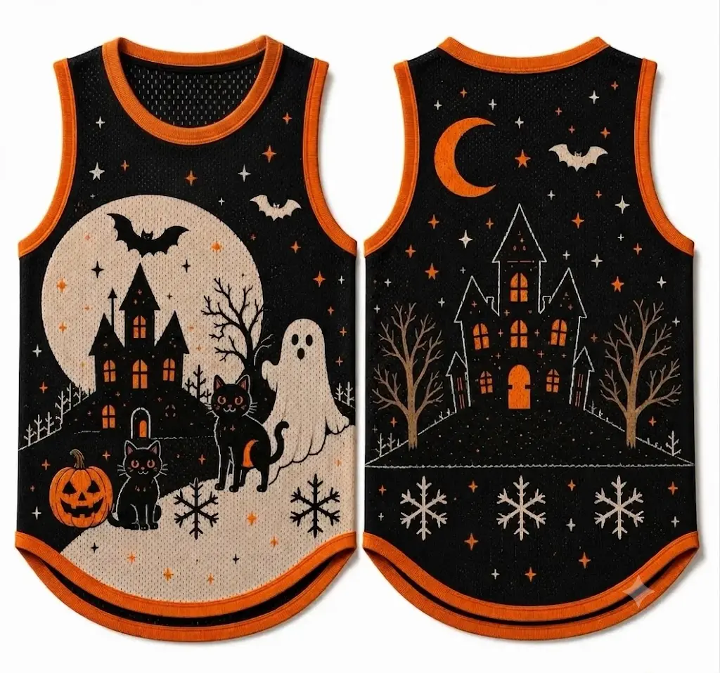 Print Halloween Mesh Pet Jersey, Vintage Halloween Spooky Crewneck Jersey Shirt for Dogs Cats, Haunted House Dog Cat Clothes, Outfit for Dogs Cats, Clothing for Dogs Cats, Gift for Dogs Cats, Puppy Kitten Gift