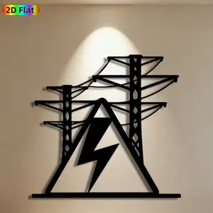 1pc Power Tower & Lightning Metal Wall Art, Dynamic Power Statue Mural, Ideal Gift for New Year, Christmas, Industrial Decor Enthusiasts,  Metal Wall Decor Wall Sculptures, Perfect for Garage Wall & Backyard Fence, Bold Industrial-Themed Decor