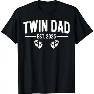 Mens Twin Dad Est. 2025 Father of Twins New Daddy Father's Day T-Shirt,Unisex,Made in USA