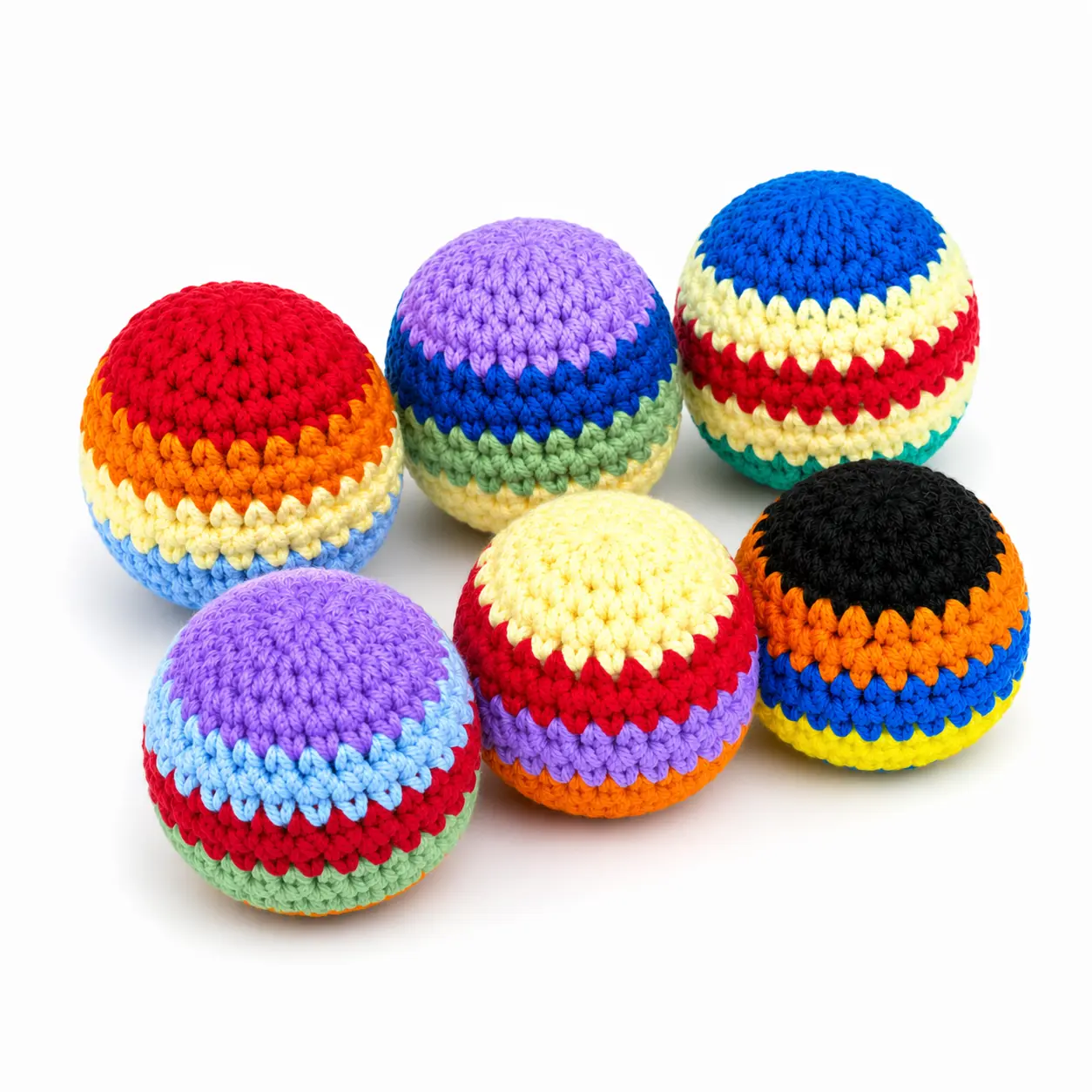 Hand-Made Knitted Footbag Sacks, Knitted Hackys Bag Set, Assorted Foot Bag Crochet Hackys Ball for Adults, Party Games & Coordination Training for Beginners (Random colors)
