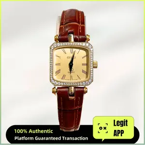 Gucci Vintage 21.5mm Quartz - Gold Dial, Leather Strap, Two-Tone & Diamond-Set Caseback Ladies Watch 11907740