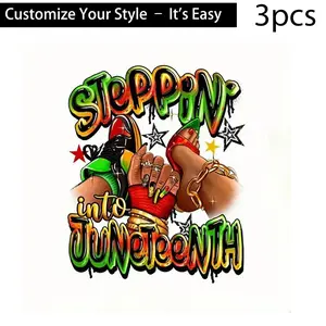 3pcs Steppin' into Juneteenth Heat Transfer Stickers, High-Definition Durable Plastic Craft DIY Iron-On Patches for T-shirts, Pillows, Backpacks, Pants, Couch Covers - Waterproof, Fade-Resistant