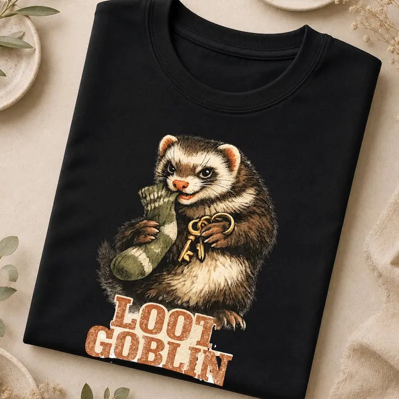 Certified Loot Goblin Ferret Shirt, Funny Ferret Owner Tee, Mischievous Ferret T Shirt, Pet Ferret Gift, Vintage Animal Shirt