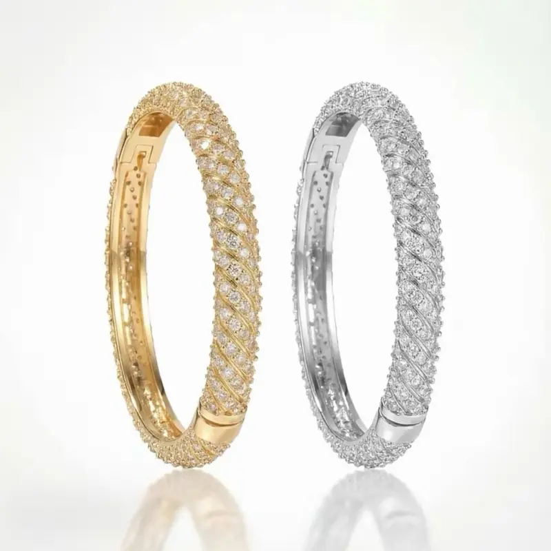 Pavé Twisted Bangle - 18KT Gold Plated White Gold Bracelet, Elegant Jewelry, Exquisite Twisted Chain Accessory, Gold Plated Bracelet