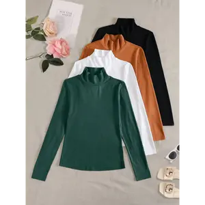 4 packs 4-Pack Women's Long Sleeve Turtleneck Tops, Casual Fall & Spring T-Shirts for Women