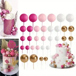 32Pack Cake Balls Topper Decorations Foam Cupcake Topper Mini Balloon Cake Topper Balls Cake Picks for Cake Deco Birthday Party Wedding (Pink/Gold/White) - Tools & Hardware.