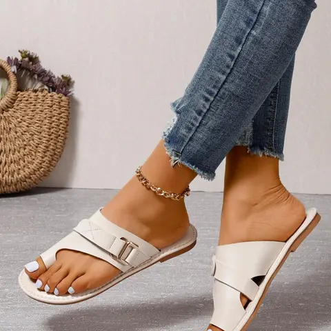 Women's Fashionable Plain Color, Casual Comfortable Open Toe Flat Peep Toe Sandals for Summer, Lightweight Breathable Shoes for Daily Wear Footwear Sandal