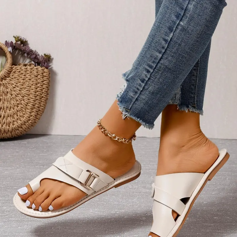 Women's Fashionable Plain Color, Casual Comfortable Open Toe Flat Peep Toe Sandals for Summer, Lightweight Breathable Shoes for Daily Wear Footwear Sandal