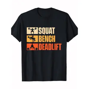 Men'S Gym Weightlifting T-Shirt - Heavy Duty Cotton Tee with Squat, Bench Press, Dead lift Graphic - Black Workout Shirt for Weightlifting, Powerlifting, Bodybuilding - Loose Fit Athletic Top for Gym & Training, Gym Shirts, Strength Training Apparel