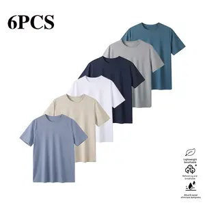 Men’s Ice Silk Cooling Breathable Short Sleeve T-Shirt Pack of 6 High Stretch Quick Dry Fabric for Fitness Running Casual Commuting Summer Versatile Tops
