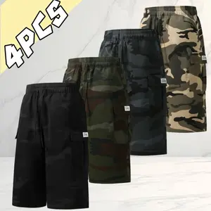 4-pack camouflage cargo shorts, American casual style, loose fit that flatters any body type; men’s versatile shorts for everyday wear, commuting, sports, outings, and outdoor leisure.