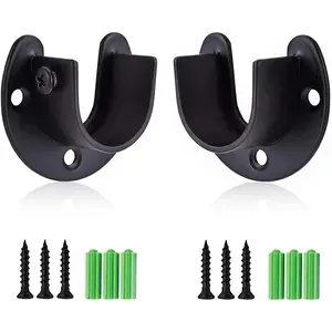 Stainless Steel Closet Rod Brackets, 1 Inch Diameter Support 2 Pcs, Heavy Duty Curtain Rod Holder, Black End Support With Screws