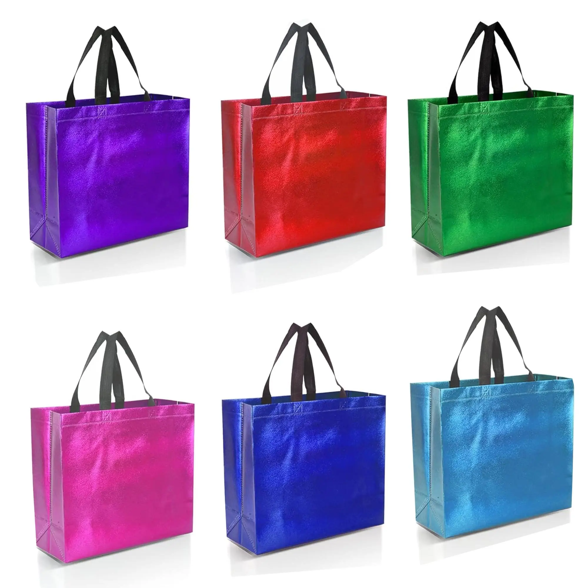 Colorful Gift Bag, 12pcs/set Reusable Gift Wrapping Bag with Handle, Glossy Finish Tote Bag for Birthday, Party & All Occasions, Multicolor Party Favor, Goodie Bags