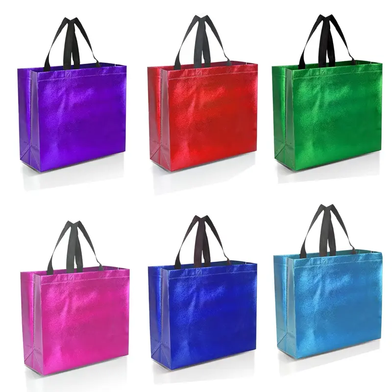 Colorful Gift Bag, 12pcs/set Reusable Gift Wrapping Bag with Handle, Glossy Finish Tote Bag for Birthday, Party & All Occasions, Multicolor Party Favor, Goodie Bags