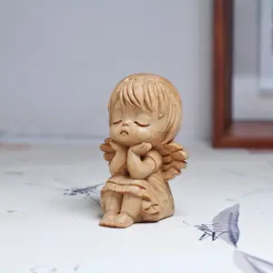 1pc Wooden Angel Figurine, Cute Heart-Shaped Wooden Home Decor, Indoor & Outdoor Statue Ornament, Ideal for Christmas Gift, Multiple Sizes Available