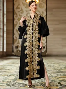 Handmade Lace Abaya for Women, Middle Eastern Long Robe, Elegant Hand Sewn Design, Traditional Arabic Clothing, Comfortable and Stylish, Modesty Muslim Clothing