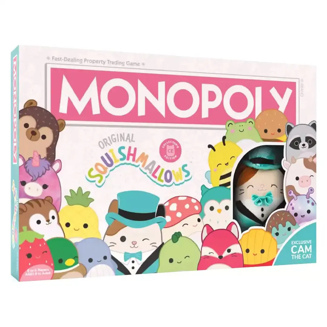 Hasbro Monopoly Squishmallows Custom-Themed Ready-to-Play Board Game - 6 Collectible Metal Tokens, 4-in Squishmallows, Fun Surprises, Screen-Free Play, Collectibles, Kids Favorites, Indoor Fun for Ages 8+ Monopoly Enthusiasts