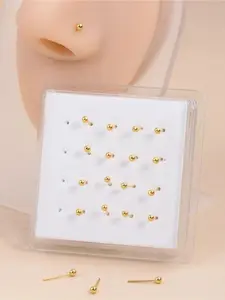 Solid Color Ball Shaped Nose Studs, Stainless Steel Nose Rings, Nose Piercing Jewelry, Fashionable Body Jewelry for Women & Men, Trendy All-match & Exquisite Jewelry for Birthday Gift