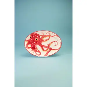 Red Octopus Oval Platter