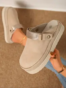 New Half Slipper Two-In-One Lazy Shoe Casual Cool Match Sandals, Breathable Slippers, Textile Material, Rubber Sole, All Seasons, Plain Pattern