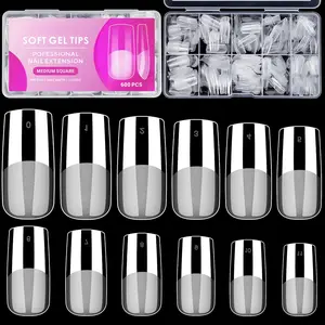 Medium Square Soft Gel Nail Tips, 12 Sizes, 600 PCS, Full Cover, Matte Finish