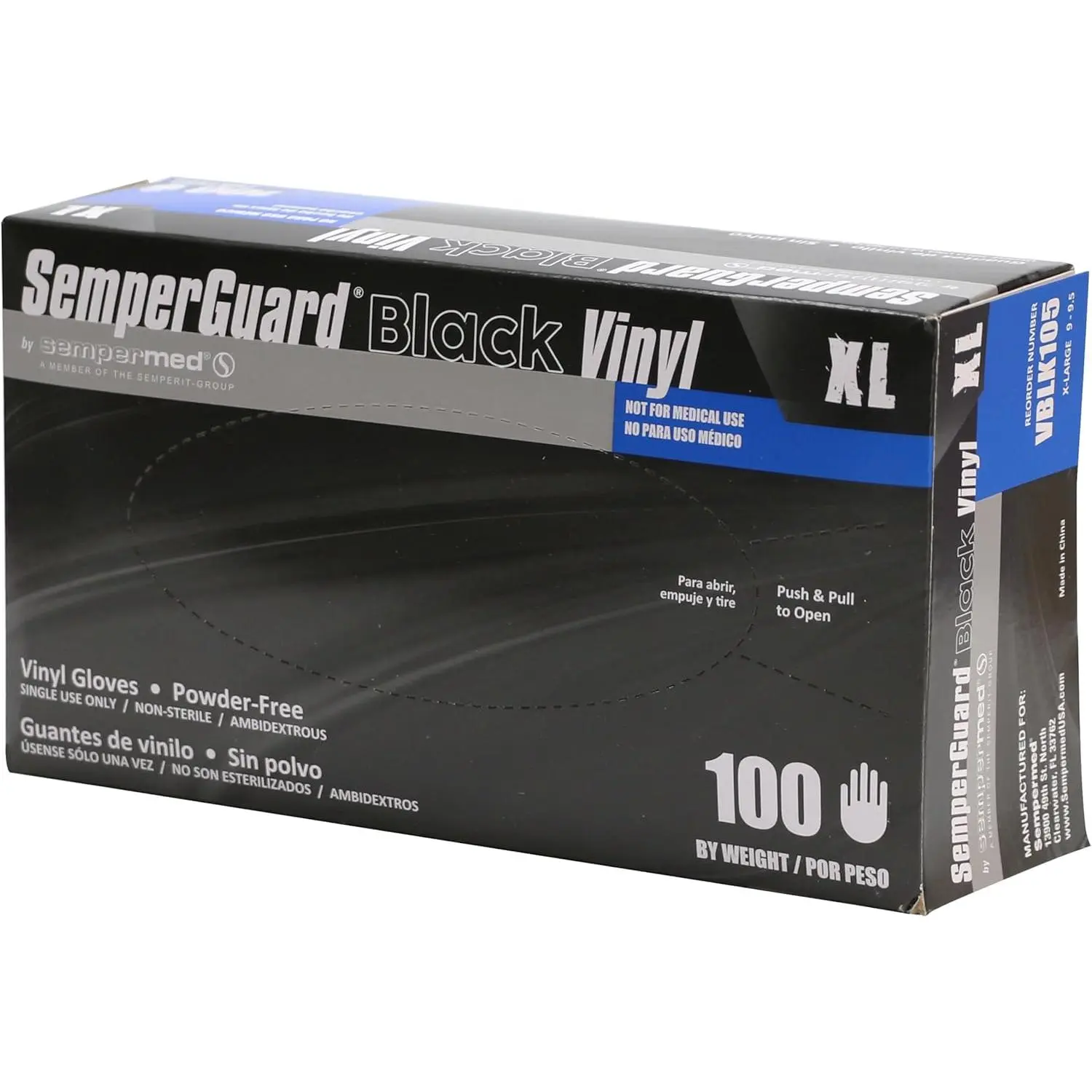 Semper Guard Disposable Black Vinyl Protective Cleaning Gloves, Ambidextrous, Non-Medical Use, Dust-Protection, Synthetic, XL Size, 100-Count Pack for Home Cleaning Tasks, Cleaning Tools