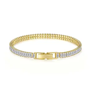 MINDDHA 4mm 14K Gold/White Gold Plated Cubic Zirconia Tennis Bracelet | Silver Bracelet, Gold Bracelet for Women | Classic CZ Bracelet| Size 6-8 Inch