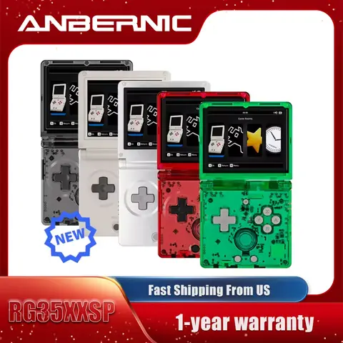 ANBERNIC RG35XXSP Retro Flip Portable Game Console, 64G Card, 3.5" IPS Screen, Linux H700, Wireless Controller, 3300mAh Lithium Battery, WIFI-Bluetooth Connection, Streaming Support, Silver, Korean-German-Spanish-Russian Compatible Birthday Gift