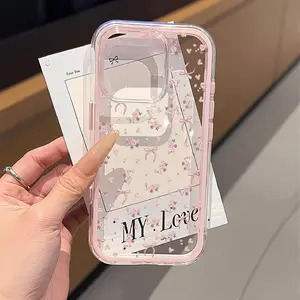 Cute Pink Bow Phone Case For iPhone 17 Pro Max Case iPhone 15 13 14 11 12 16 Pro Max Transparent 2 IN 1 Shockproof Soft Cover