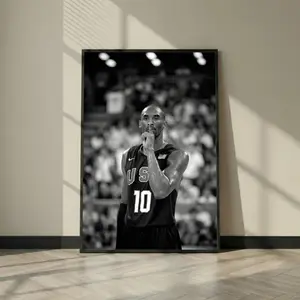 Kobe Bryant Black and White Poster Print, USA Basketball Wall Art, Mamba Mentality Photo, Sports Decor for Man Cave Gift, Office Decor
