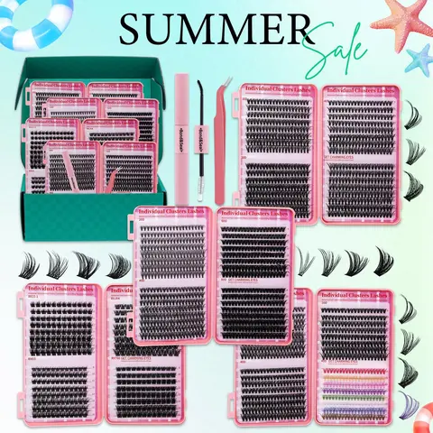 2304pcs Lashes Set, Diy Cluster Lash, Diy Personal Lashes, D Curl 11 Styles Individual False Eyelashes Mix 9-16mm Wispy Lashes Set with Eyelash Extension Glue & Tweezers, Diy Eyelash Extensions, DIY At Home, Fluffy Cluster Lashes, Best Lash Clusters