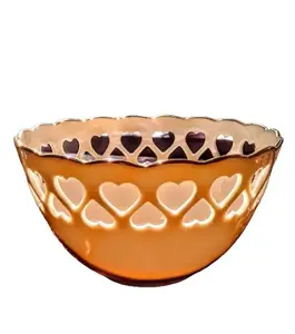 Vintage Lenox Ivory Porcelain Footed Pierced Heart Bowl with raised center inside - 5 5/8 " with Gold Rim - Handcrafted in USA Sturdy Tableware Serving Sturdy Tableware