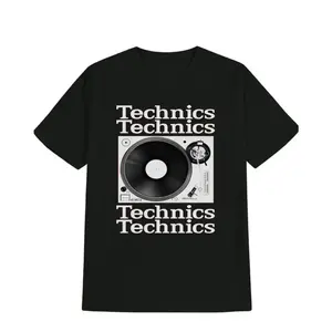 Unisex Technics Vintage Turntable Graphic T-Shirt | Black Casual Breathable Cotton Crew Neck heavyweight Short Sleeve T-Shirts , Machine Washable Music Lover Gift, Retro Streetwear T-Shirt , Comfortable Fit Shirt, Minimalist DJ-Inspired Design tee