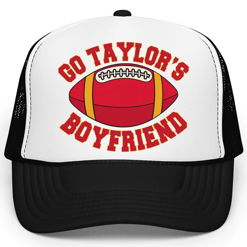 Go Taylor's Boyfriend Football Season Trucker Hat - Kansas Football Red and Gold Cap - Funny Travis Fan Snapback for Women and Teens