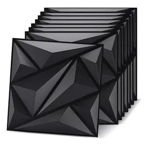 FLOLEOPA 3D PVC Plastic Wall Panels, waterproof and fire-resistant, dimensions 11.8x11.8 inches, thickness approximately 1 mm. Ideal for living rooms, bedrooms, hotels, offices, game rooms, and TV accent walls. Includes installation tape.