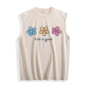 Holafish Women's Acid Washed Sleeveless Tank Top - Daisy Graphic Print, Baggy Fit, Comfortable Casual Streetwear