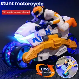 Auto-rotating Electric Motorcycle Toys with Smart Obstacle Avoidance, Spins, 360° Movement, Dazzling Lights, Cool Music & Transformation, Remote, Christmas Birthday Gift for Kids Boys Girls