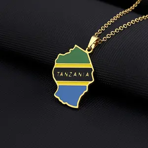 Tanzania map flag pendant necklace for men and women, Designer Map Necklace couple jewelry, ethnic style accessories, anniversary gifts