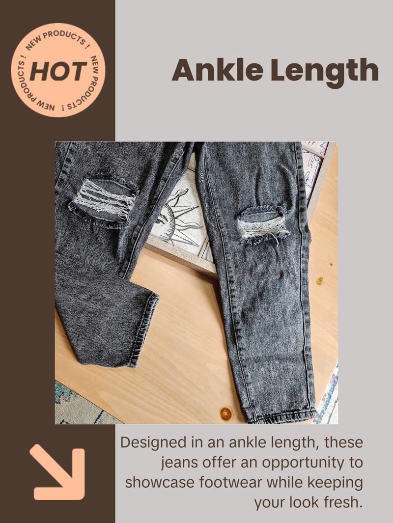 SHEIN Distressed Ankle Mom Jeans Faded Black