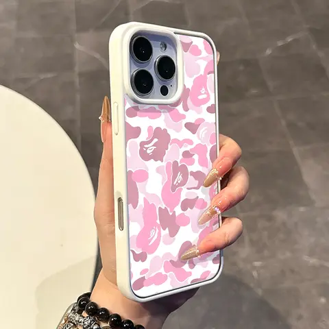Magnetic Silicone Phone Case Cover for iPhone 17,16 E Pro Max,15 Plus,14,13,12,11,XS,XR - Coquette Pink Camo Edge, Lightweight, Shockproof, Phone Accessories, Protector with Protector, Girly Aesthetic Handheld Protection