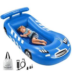 Inflatable Kids Bed, Racecar Toddler Air Mattress with Safety Bumpers, Toddler Blow up Mattress with Hand Pump, Portable Toddler Travel Bed for Camping, Sleepovers, Vacation & Home