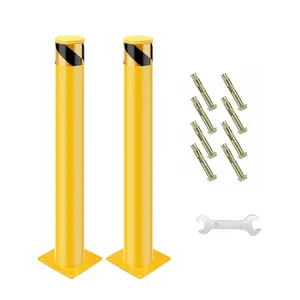 GARVEE Safety Bollard Post 2 Packs Yellow Parking Barrier Steel Safety Pole Including 8 Bolts and 1 Wrench for Traffic-Sensitive Area  36" High and 4" Diameter