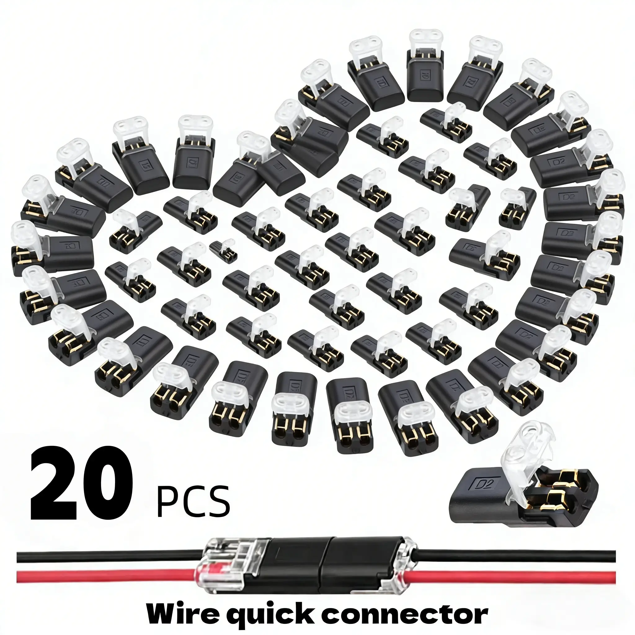 Wires & Cables，2 Pin Locking Low Voltage Wire Connectors, Dual Wire Quick Plug LED Strip Light Connectors, Fast Connect Plugs for LED Light Strips, Automotive Circuits, needleless connector 2-pin way cable snap-in block electrical lead