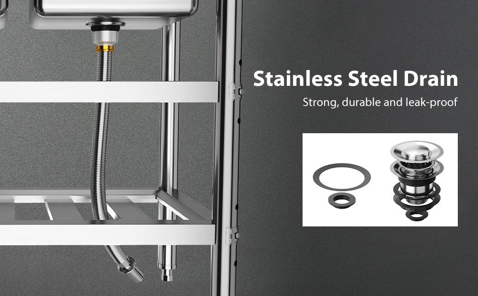 【Restock Sale】GARVEE Free Standing Commercial Kitchen Sink, Stainless Steel Utility Sink with Hot & Cold Hoses, Stainless Steel Double Bowl Utility Sink Set for Garage, Restaurant, Kitchen, Outdoor