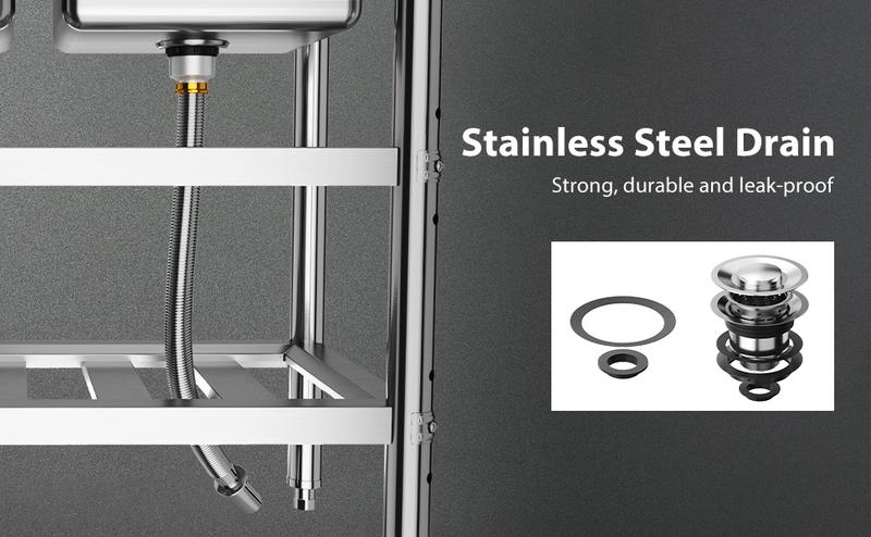 【Restock Sale】GARVEE Free Standing Commercial Kitchen Sink, Stainless Steel Utility Sink with Hot & Cold Hoses, Stainless Steel Double Bowl Utility Sink Set for Garage, Restaurant, Kitchen, Outdoor